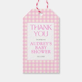 Klassische Pink Gingham Girl Baby Dusche Geschenkanhänger