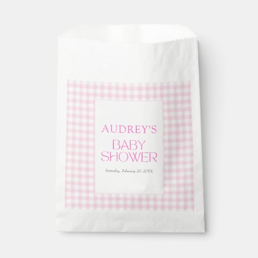 Klassische Pink Gingham Girl Baby Dusche Geschenktütchen (Vorderseite)