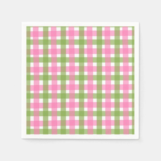 Klassische Pink-Grün-Gingham-Party Serviette (Vorderseite)