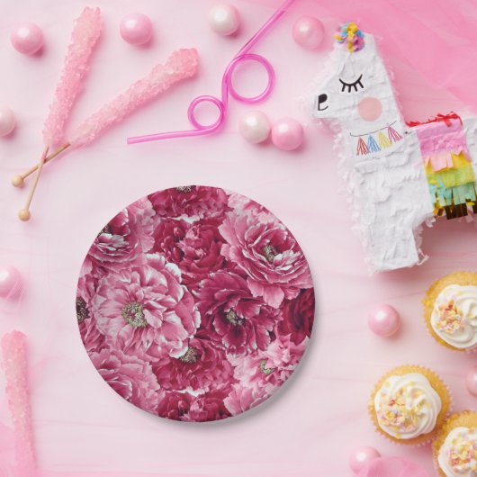 Klassische Pink Peonies Clusters Blumenpapier-Tell Pappteller (Party)