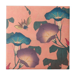 Klassische Pinke Bienen-Blumen-Kunst von Hokusai Fliese