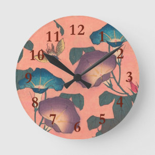 Klassische Pinke Bienen-Blumen-Kunst von Hokusai Runde Wanduhr