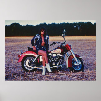Klassische Pinup Girl auf einem Motorrad Poster
