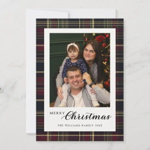 Klassische Plaid-Weihnachten 5-Foto-Collage Tartan Feiertagskarte