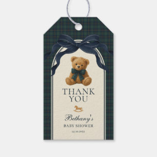 Klassische Polo Navy Karo Teddybär Babyparty Geschenkanhänger