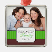 Klassische Portraitband mit grünem Streifen Weihna Silbernes Ornament (Vorne)