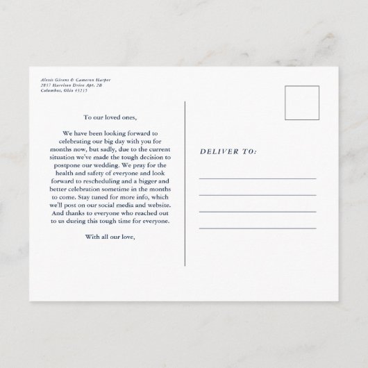 Klassische Postkarte für Hochzeiten (Rückseite)