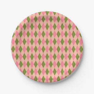 Klassische Preppy-Raute in Hübsch rosa und grün Pappteller