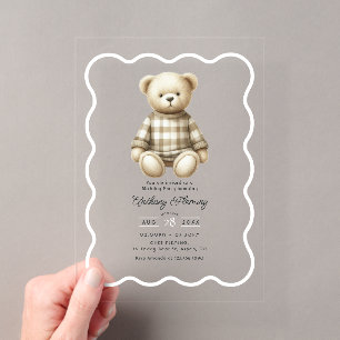 Klassische Preppy-Teddybär-Acryl-Geburtstagsfeier Acryleinladungen