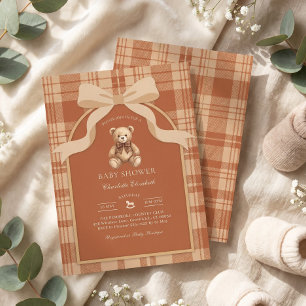 Klassische preppy Teddybär Karo-Baby-Party Einladung