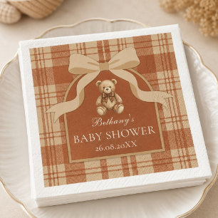Klassische Preppy-Teddybär-Karo-Baby-Party Serviette
