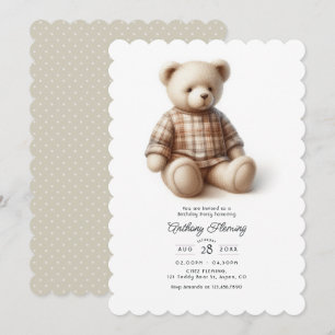 Klassische Preppy-Teddybär-Neutrale Geburtstagsfei Einladung