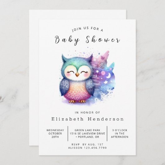 Klassische Printable Owl Baby Dusche Einladung (Vorne/Hinten)