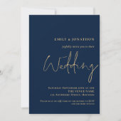 Klassische QR Code Navy Gold Script Einladung Hoch (Vorderseite)