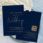 Klassische QR Code Navy Gold Script Einladung Hoch