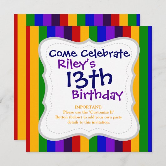 Klassische Rainbow Vertikale Streifen Farbenfrohe Einladung (Vorne/Hinten)