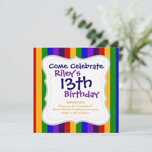 Klassische Rainbow Vertikale Streifen Farbenfrohe Einladung (Stehend Vorderseite)