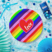 Klassische Regenbogenstreifen mit Herzfarbe Pappteller (Party)