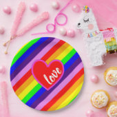 Klassische Regenbogenstreifen mit Herzfarbe Pappteller (Party)