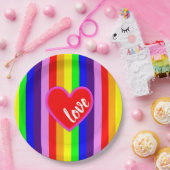 Klassische Regenbogenstreifen mit Herzfarbe Pappteller (Party)