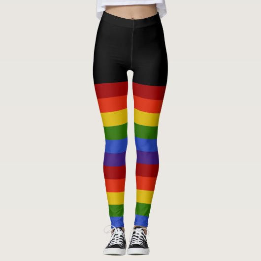 Klassische Regenbogenstreifen schwarz Leggings (Vorderseite)
