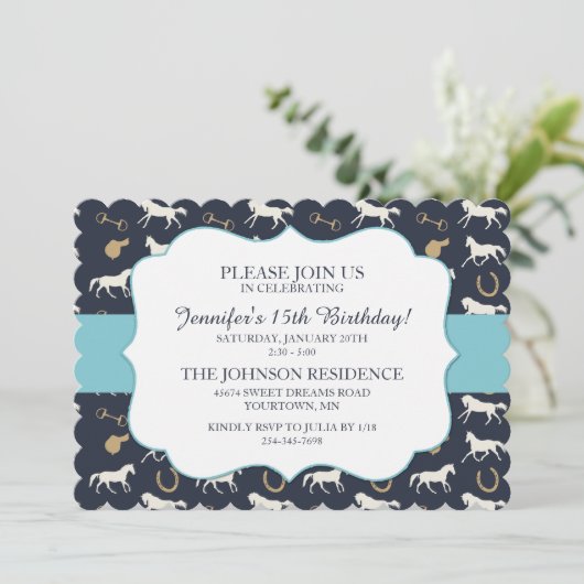 Klassische Reitmädchen Fünfzehnte Geburtstag Einladung (Stehend Vorderseite)
