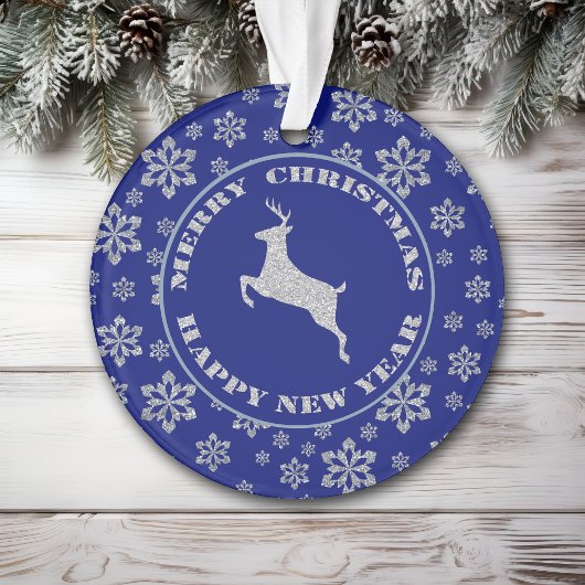 Klassische Rentierblauer Schneeflocke Ornament