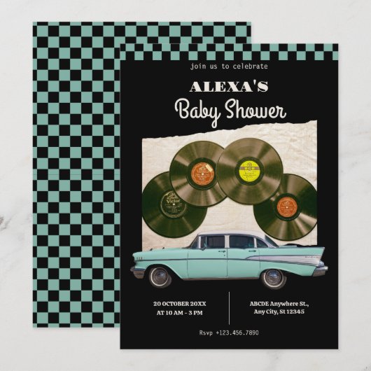 Klassische Retro-Babydusche Einladung (Vorne/Hinten)