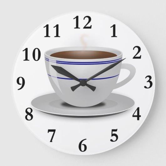 Klassische Retro Café-Kaffeetasse-weiße blaue Große Wanduhr (Vorderseite)