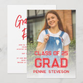 Klassische Retro-Foto Rote Lässige Graduierungspar Einladung (Vorne/Hinten)