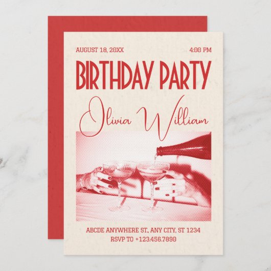 Klassische Retro-Geburtstagsparty Einladung (Vorne/Hinten)