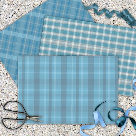 Klassische Retro-Karierte Muster in Blau und Grau Geschenkpapier Set