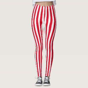 Klassische Retro-Rot-Weiß-Vertikalstreifen Leggings