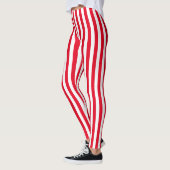 Klassische Retro-rote und weiße vertikale Streifen Leggings (Links)