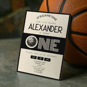 Klassische Retro-Schwarze Basketball 1. Geburtstag Einladung