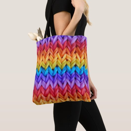 Klassische Retro Strick Rainbow Tote Bag Tasche (Von Nahem)