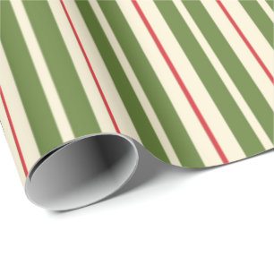 Klassische Retro-Weihnachtsstreifen Oliv Creme Rot Geschenkpapier