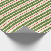 Klassische Retro WeihnachtsStreifen Olive Cream Re Geschenkpapier (Ecke)