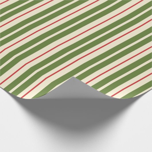 Klassische Retro WeihnachtsStreifen Olive Cream Re Geschenkpapier (Ecke)
