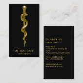 Klassische Rod of Asclepius Medical Gold auf schwa Visitenkarte (Vorne/Hinten)