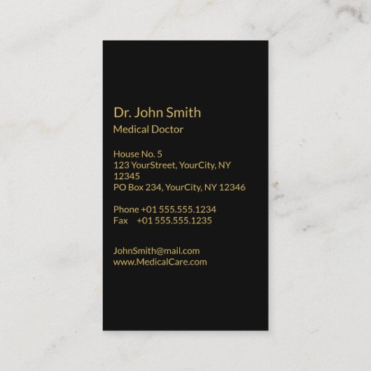 Klassische Rod of Asclepius Medical Gold auf schwa Visitenkarte (Rückseite)