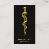 Klassische Rod of Asclepius Medical Gold auf schwa Visitenkarte (Vorderseite)