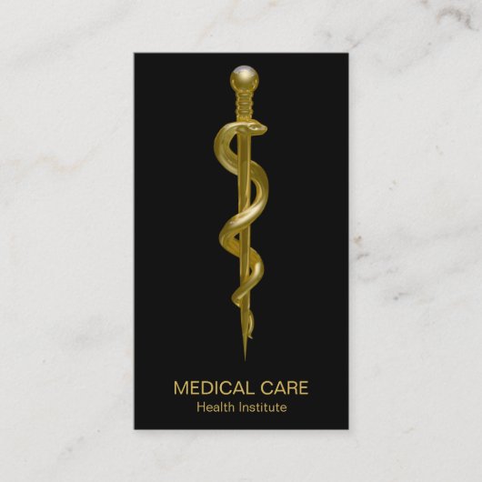Klassische Rod of Asclepius Medical Gold auf schwa Visitenkarte (Vorderseite)