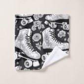 Klassische Roller Skate Kunst, Schwarz und Weiß Badhandtuch Set (Waschlappen)