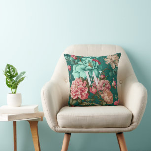 Klassische Romantik Aquamarin und Rosa BlütenMit M Kissen