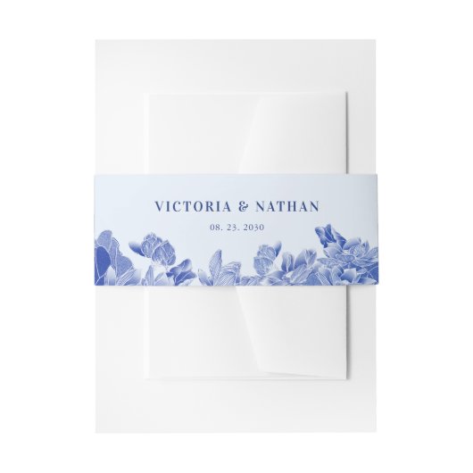 Klassische romantische Hochzeit mit blauer Blüte Einladungsbanderole (Vorderseite Beispiel)