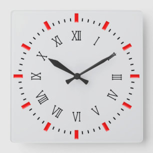 Klassische römische Zahl mit roten Rechtecken Quadratische Wanduhr