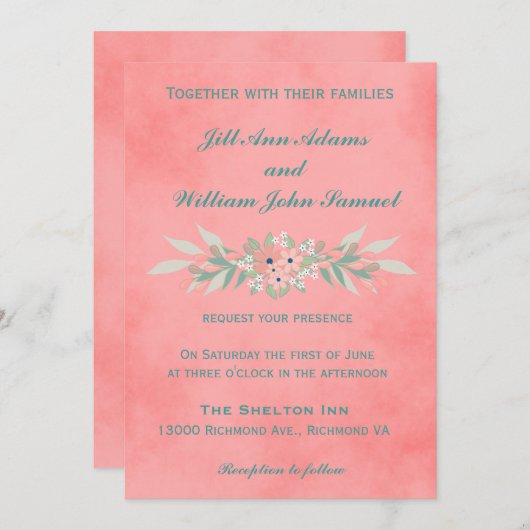 Klassische Rosa-Blumenhochzeit Einladung (Vorne/Hinten)