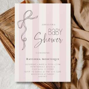 Klassische rosa gestreifte Schleife Vintage-Baby-P Einladung