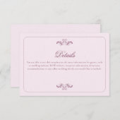 Klassische Rosa-Hochzeitdetails Begleitkarte (Vorne/Hinten)